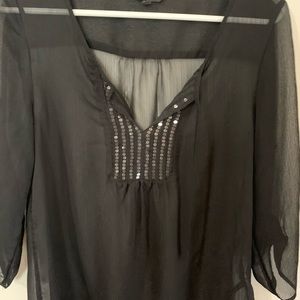 Express side medium black sheer blouse with sequins